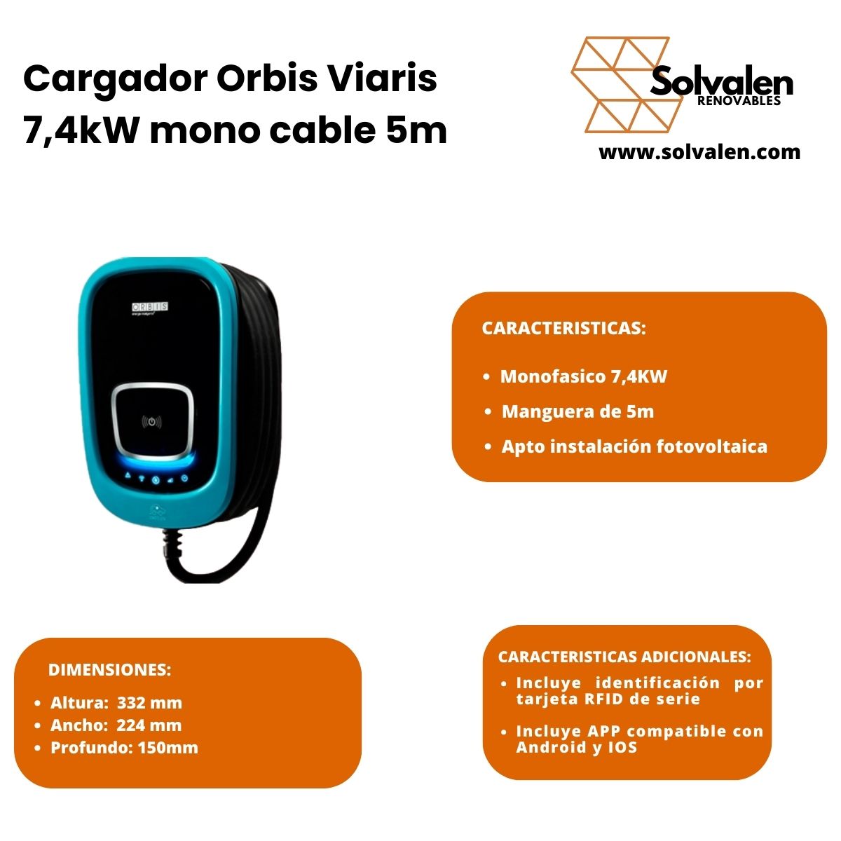 Cargador Orbis Viaris Monofásico 7,4KW 5M T2