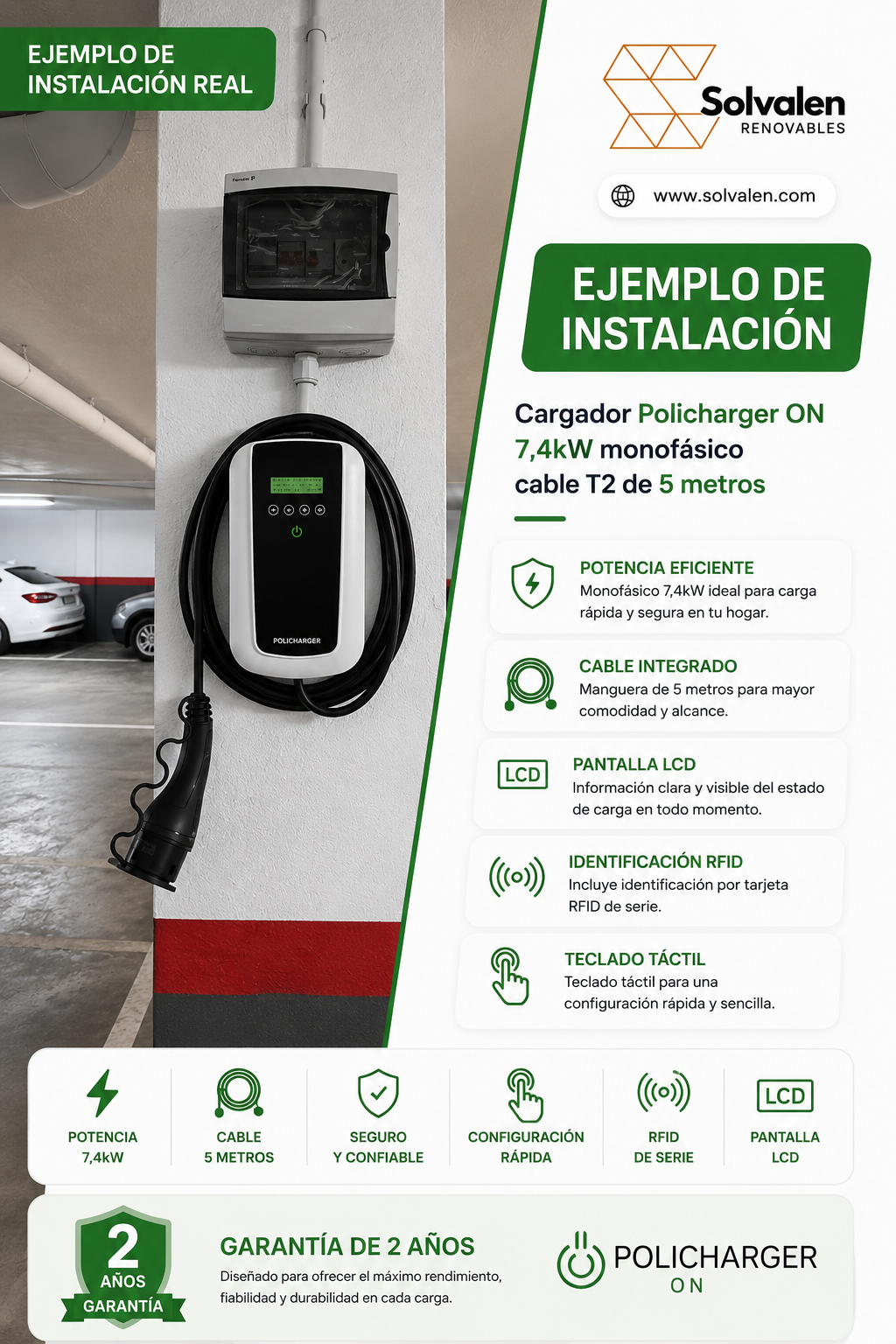 Instalación Cargador Policharger ON 7,4kW Monofásico 5M T2