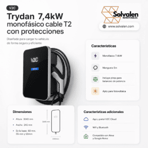 V2C Trydan monofásico 7,4KW T2 5M con protecciones