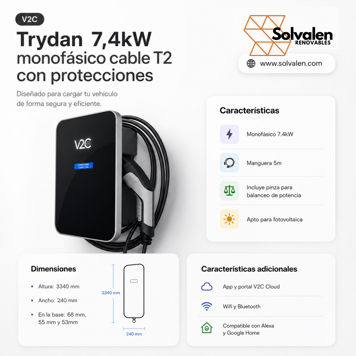 V2C Trydan 7,4KW T2 5M con protecciones