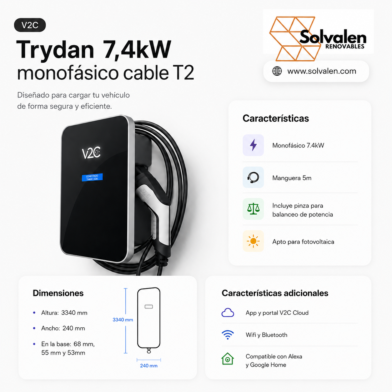 V2C Trydan 7,4KW monofásico T2 5M