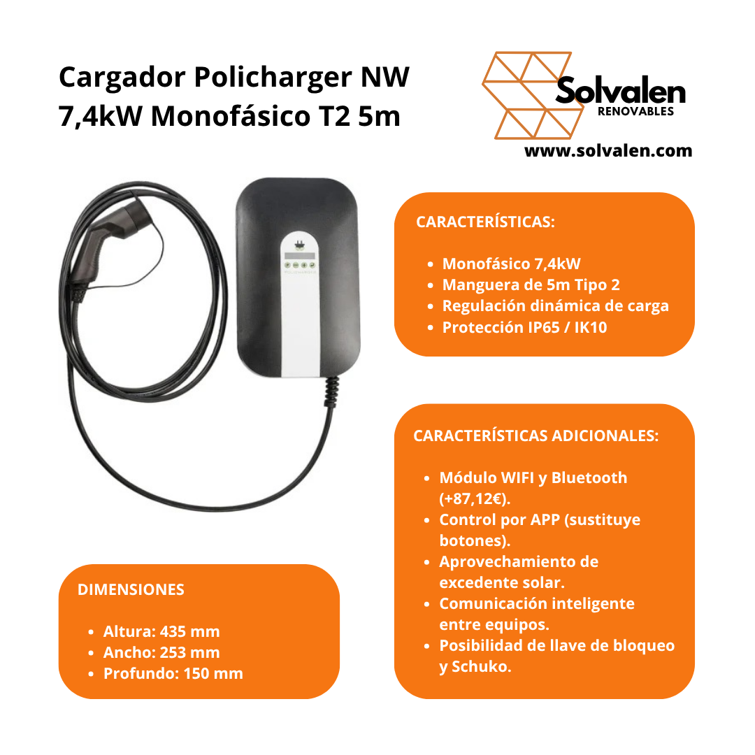 Cargador Policharger NW 7,4kW Monofásico 5M T2
